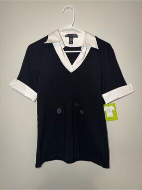 Cable & Gauge NWT Black White Layered Collared Top M